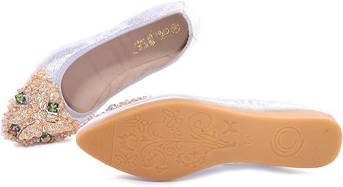 Miniatura 4 de VYKF Womens Ballet Flats Foldable Rhinestone Pointed Toe Comfortable Slip on Wedding Flat Shoes Dress Flats for Women