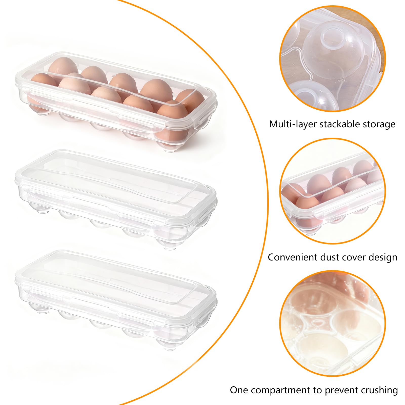 Ensemble Trois Pièces Boite a Oeufs,Matériau PP Distributeur Oeuf Boite a Oeufs en Plastique Rangement Oeuf Frigo Rangements,Boite Rangement Frigo(27,5 x 13 x 6,8 CM)