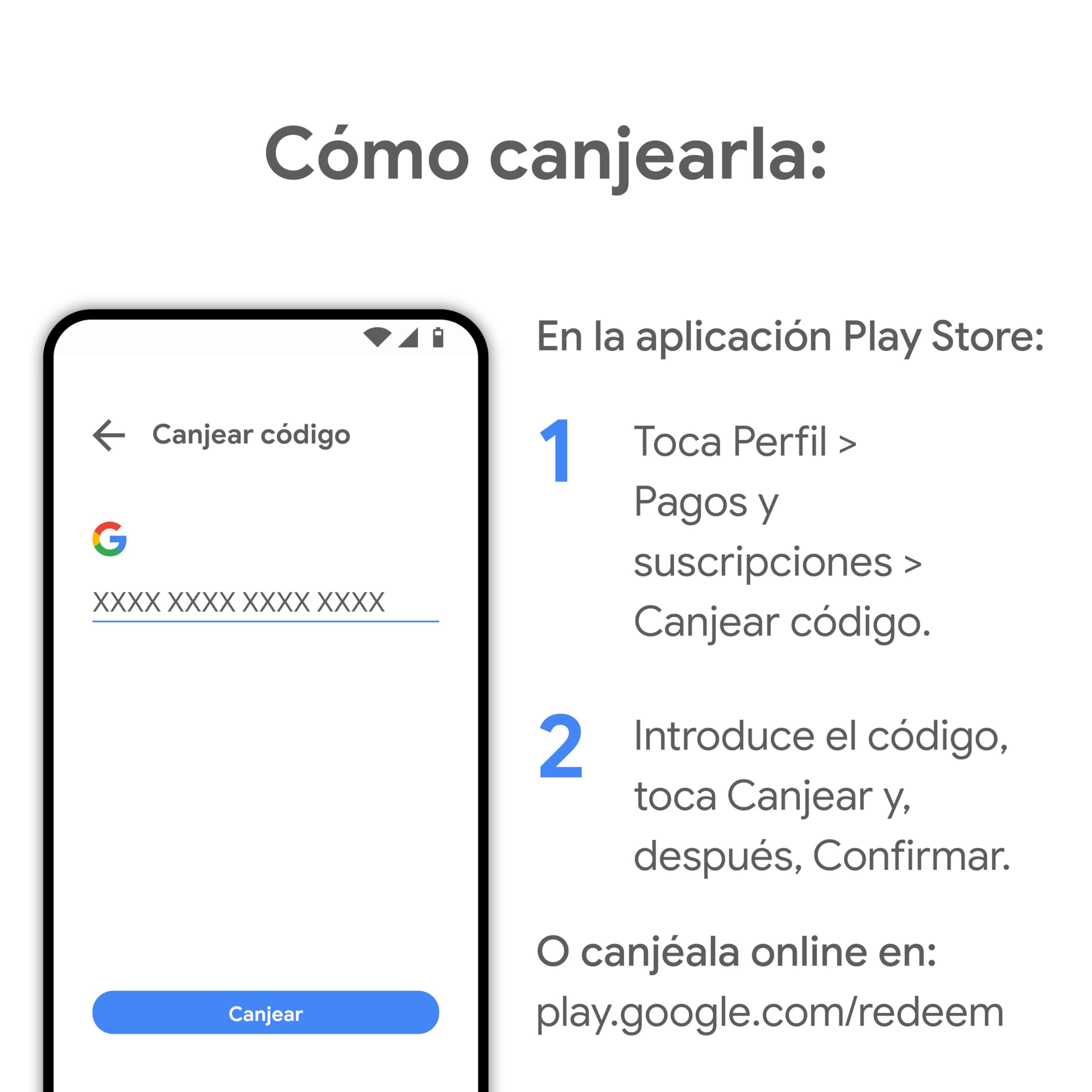 Código Google Play: nuevos descubrimientos y los favoritos de siempre en una tarjeta. Go Play. (Envío por correo electrónico o mensaje de texto; válido solo para España)