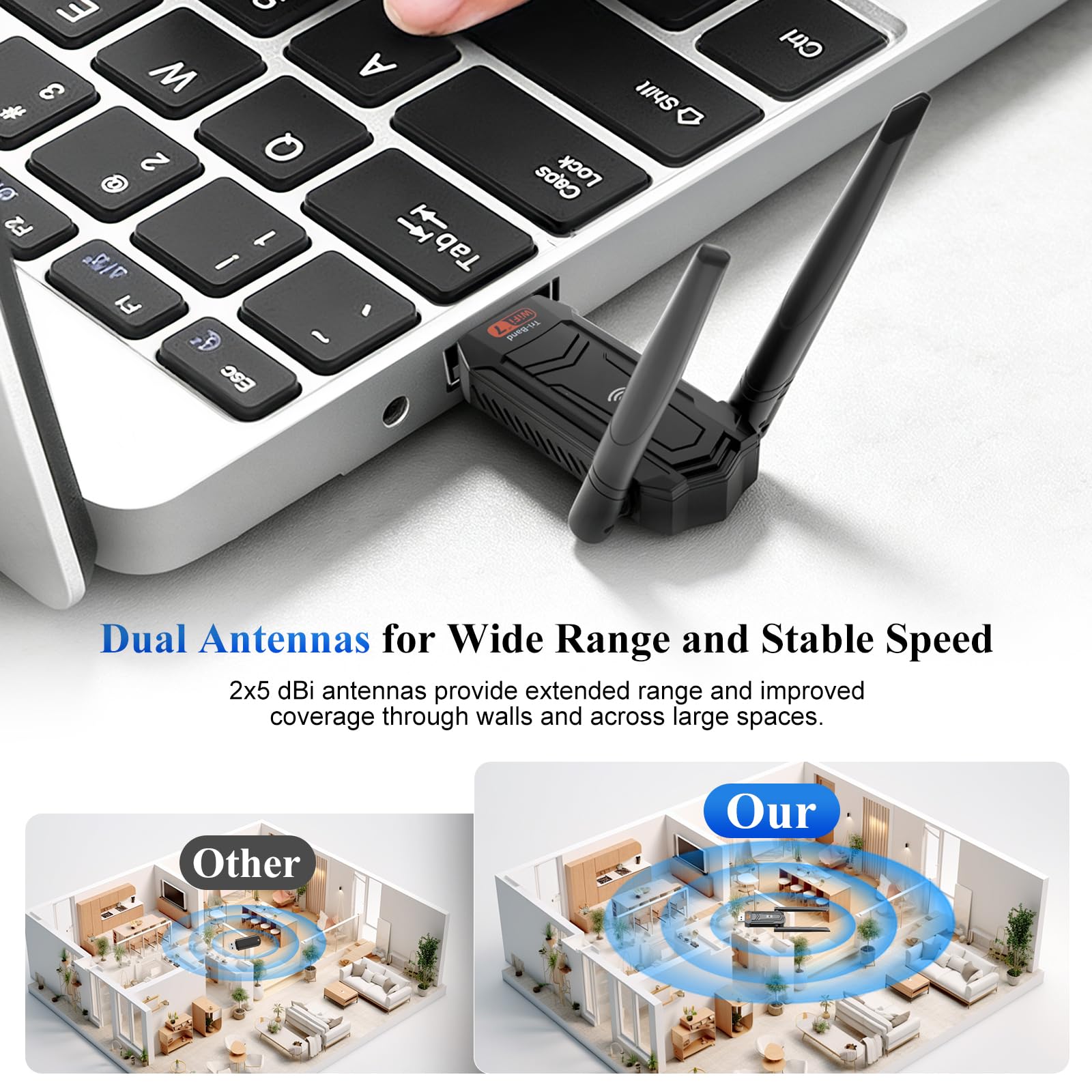 Llave WiFi 7 potente BE6500 llave inalámbrica adaptador USB 3.0