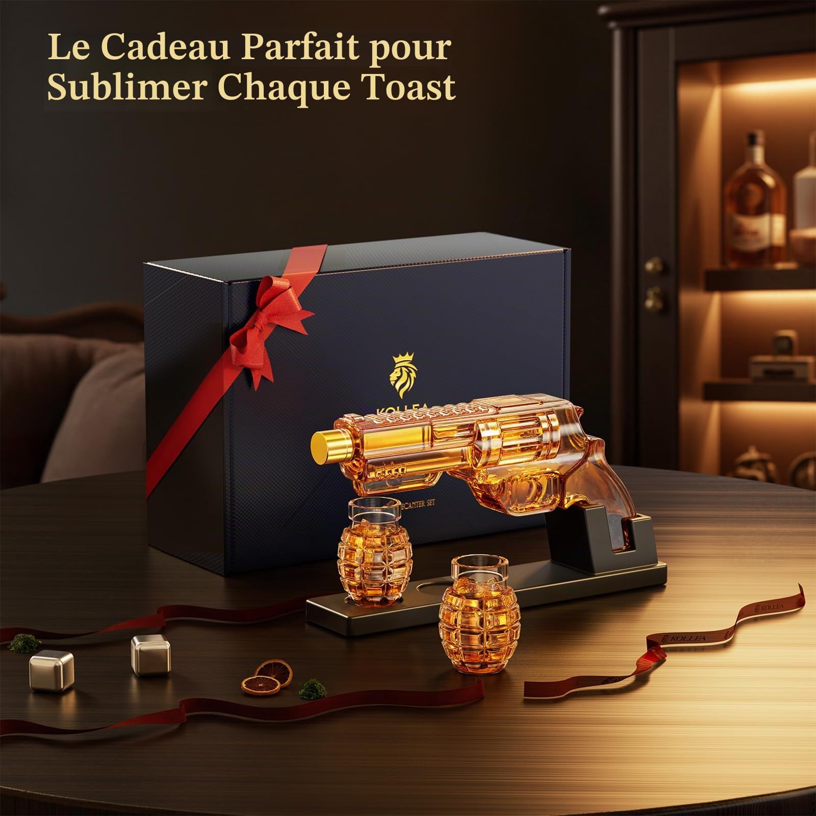 Kollea Ensemble de carafe à whisky avec verres à shot en forme de grenade, cadeaux d'anniversaire pour les hommes qui ont tout, cadeaux de whisky pour père, mari, petit ami et passionnés de militaire