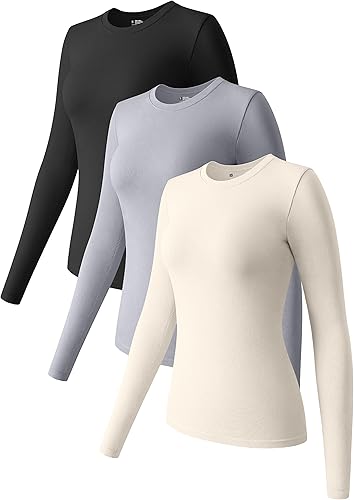Miniatura 7 de OQQ Camisetas de manga larga de 3 piezas para mujer cuello redondo elásticas ajustadas con capas