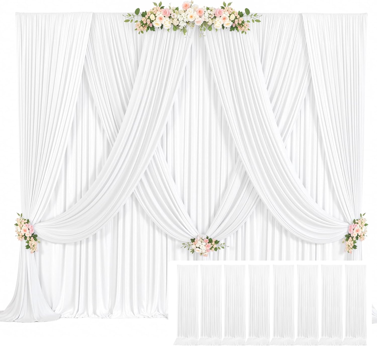 40ft x 10ft White Backdrop Curtain Set (8 panels) for parties