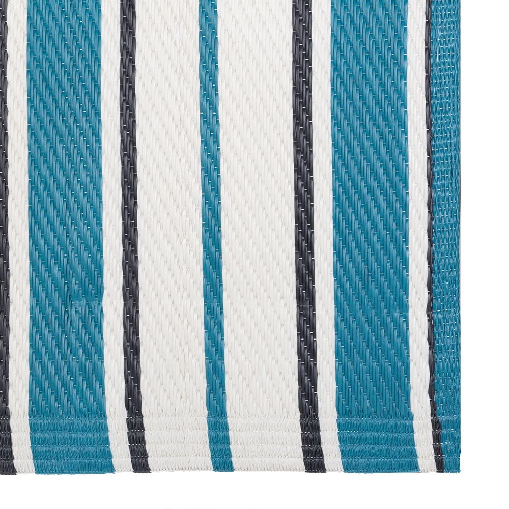 LOLAhome Alfombra jardín Rayas Milos sostenible de Polipropileno Trenzado Azul de 90x150 cm