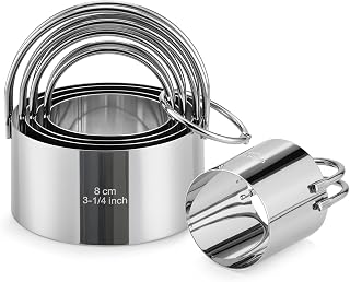 Biscuit Cutter Set with Handle, 5pcs Cookie Cutters | Pastry, Cakes, Donut Baking Tool, Stainless Steel, Dishwasher Safe, In/cm Markings, Ergonomic Arched Grip