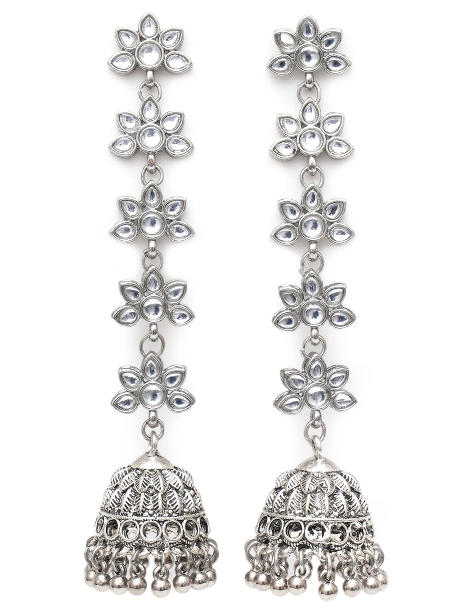 Karatcart Women Oxidised Silver Kundan And Silver Balls Studded Jhumki Earrings (B09XR8GTR9) Amazon Price History, Amazon Price Tracker