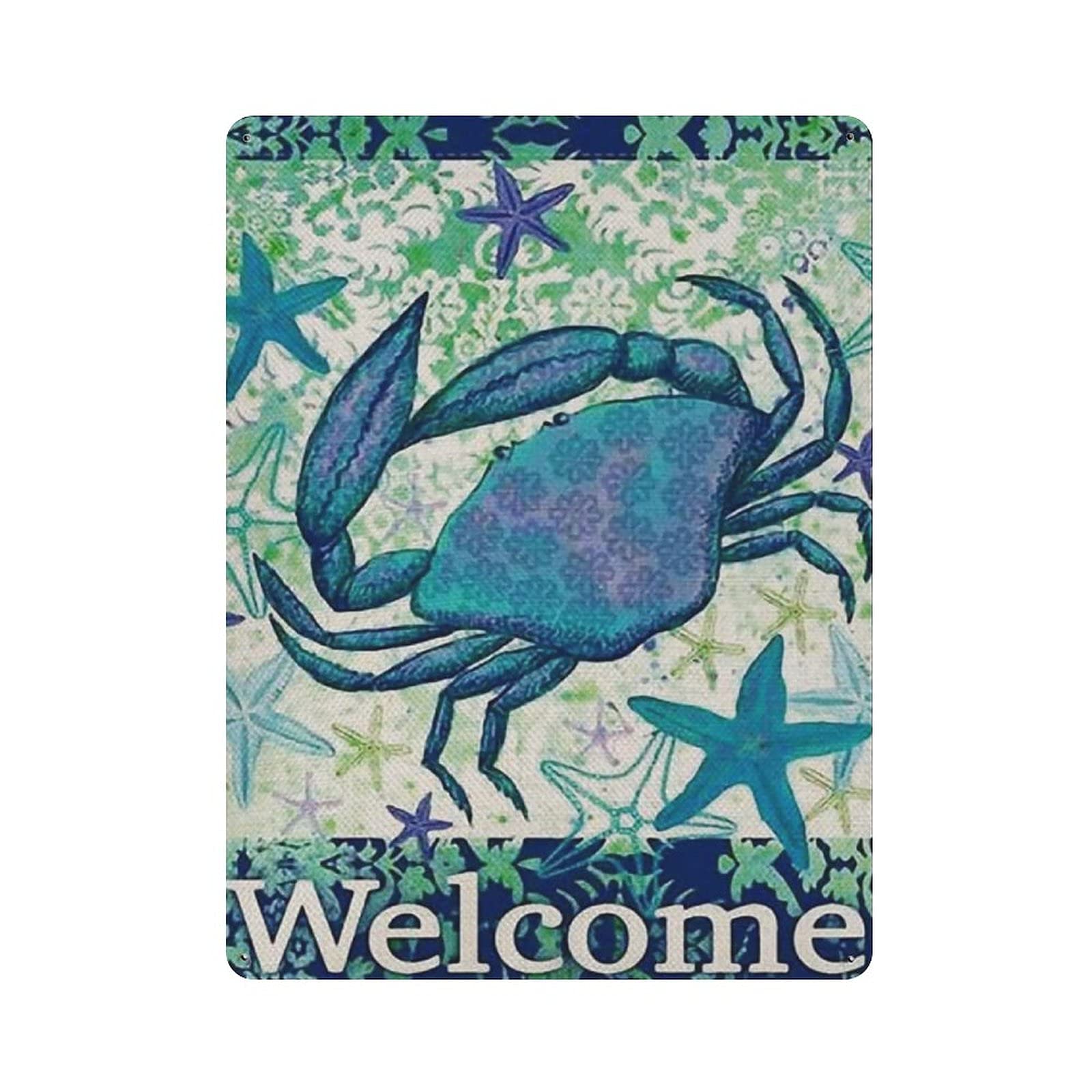 Metal Tin Sign Sea Crab Sea Star Summer Beach Vintage Tin Poster Metal Sign Wall Decoration Country Kitchen Home Garage Decor 16"x12"