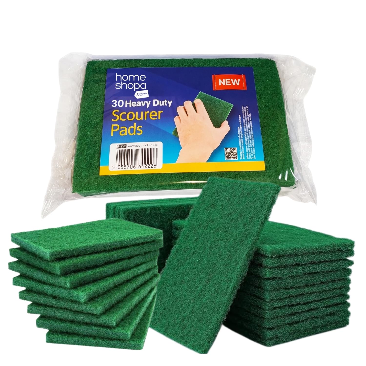 HOMESHOPA Heavy Duty Scouring Pads, 30 Pack Multipurpose Kitchen & Household Cleaning Sponge Scrubber Pads for Sink, Dish, Pots & Pan, Non Scratch Reusable Washing Up Scourer