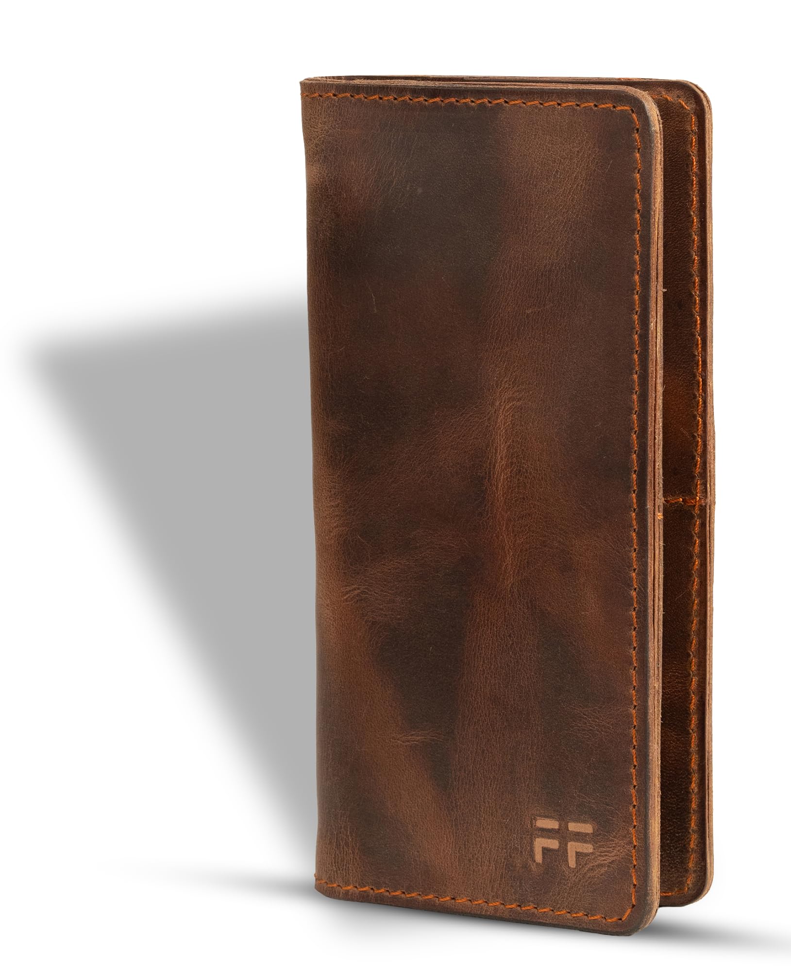 Hand Stitched Genuine Top Grain Long Leather Wallet for men | RFID Blocking Bifold Tall Mens Wallet | 1 ID Window | Total 10 Slots | Perfect leather gifts for men - TAN