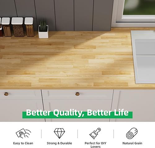 Miniatura 6 de Encimera de Bloque de Carnicero Tablero de Madera - Premium 3.98 pies, 47.76"x25"x1.5" Tablón de Madera Dura Sólida para Isla de Cocina DIY,