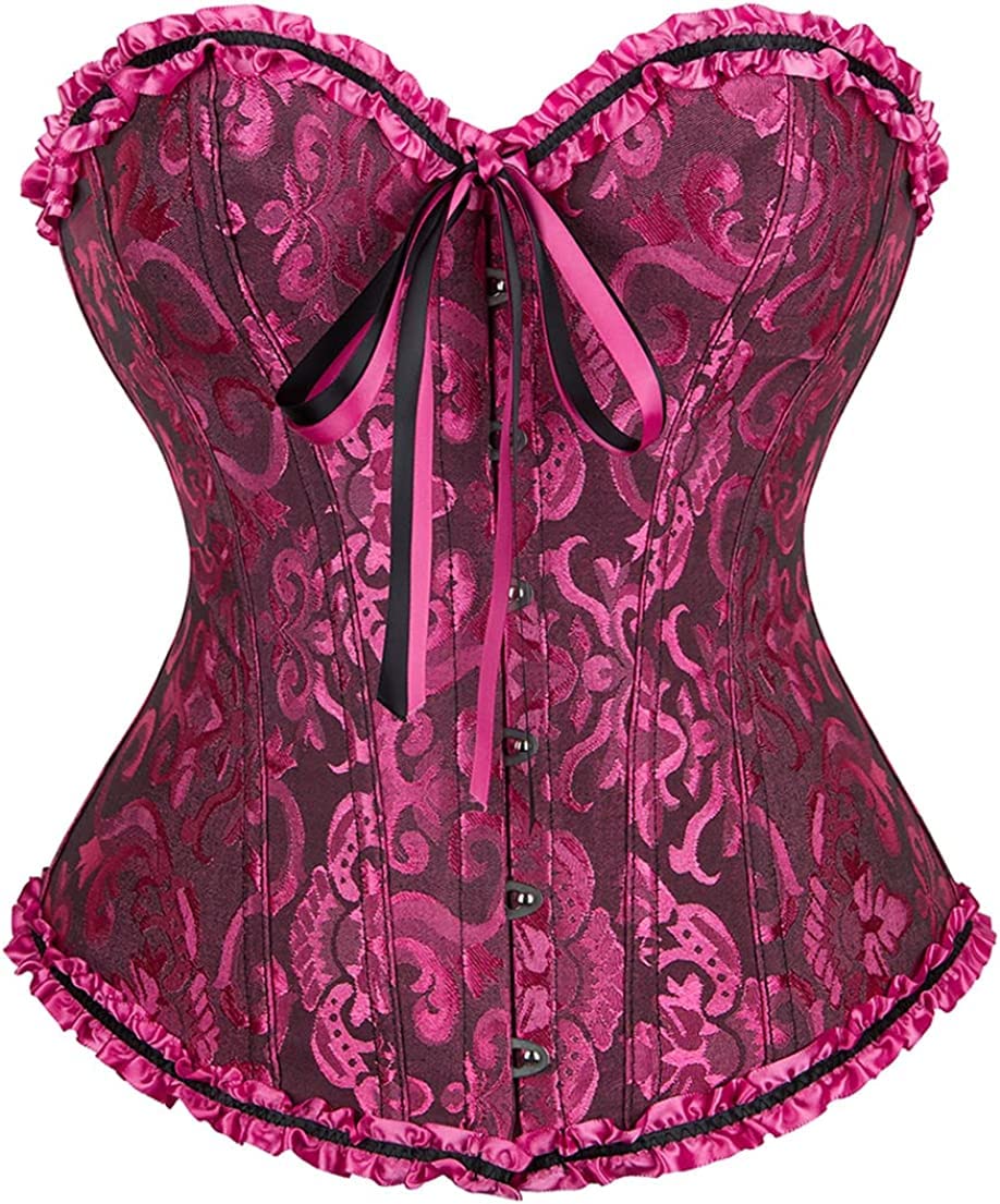 ADELCE Womens Lace Up Corset Boned Floral Overbust Lingerie Bustier Bodyshaper Top S-6XL