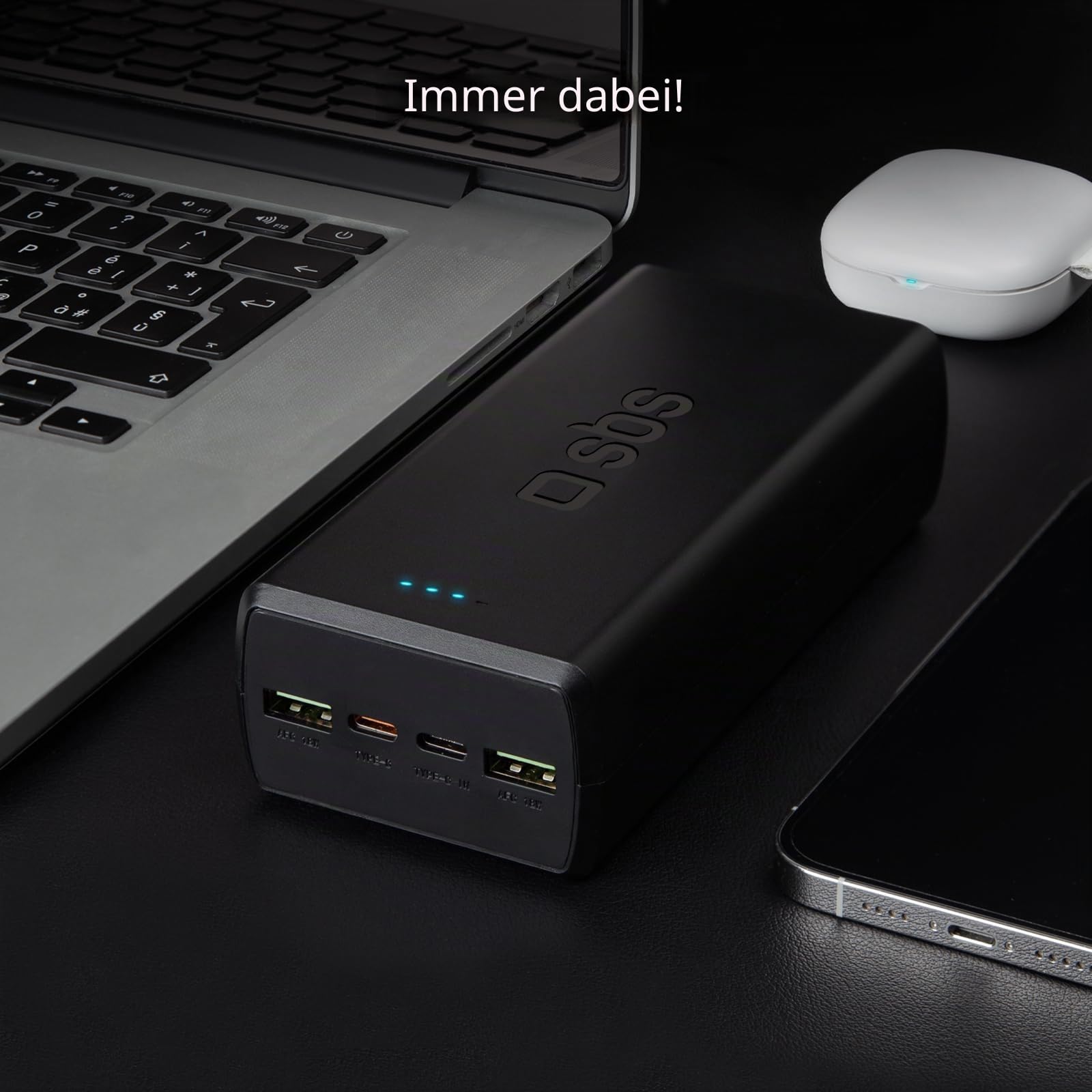 SBS PowerBank 30K Fast, 30.000 mAh Power Delivery, Schnellladung 20 W, Adaptive Fast Charge (AFC), Status-LED, USB-C, USB-A, Ladegerät für iPhone, iPad, AirPods, Samsung, Tablet, Smartphone
