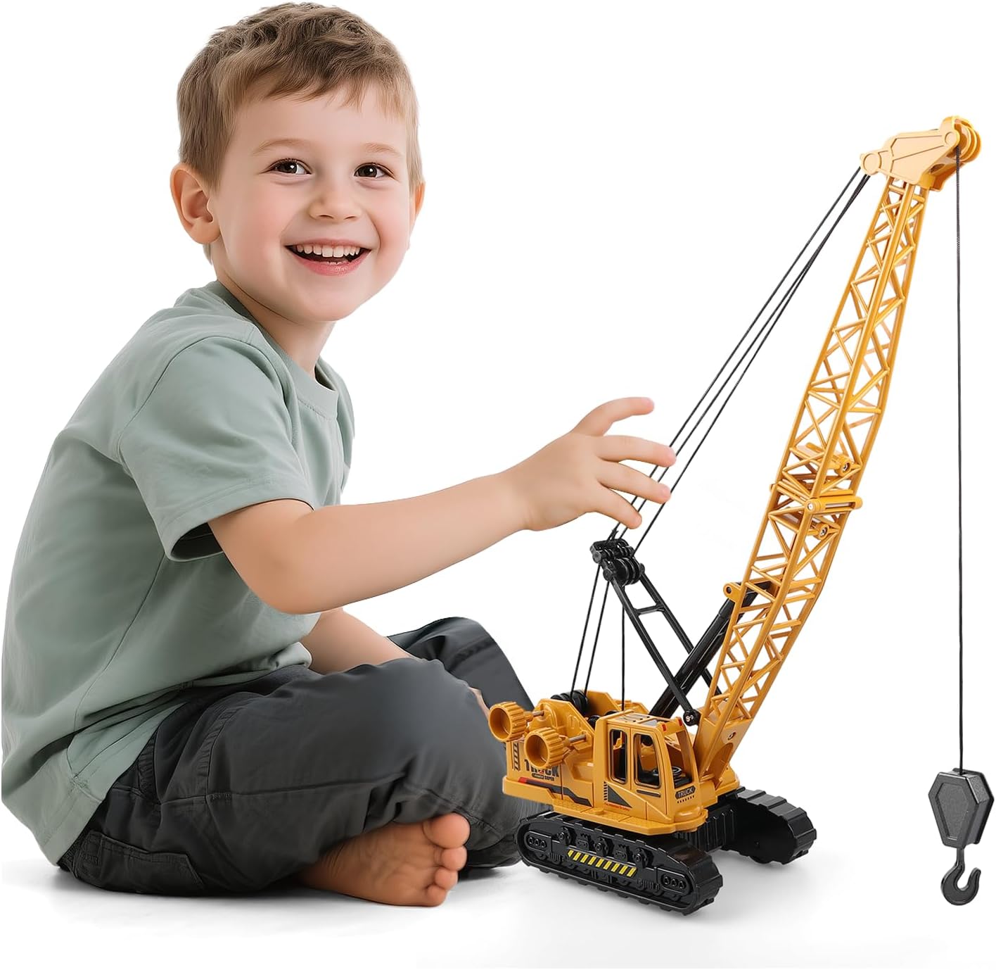 Diecast Crane Truck Toy for Boys Ages 3-12 – Metal Construction Toy Truck with Manual Lifting Arm – Heavy Duty Toy Crane Vehicles for Kids, Christmas & Birthday Gift for Toddlers and Children - Image 2