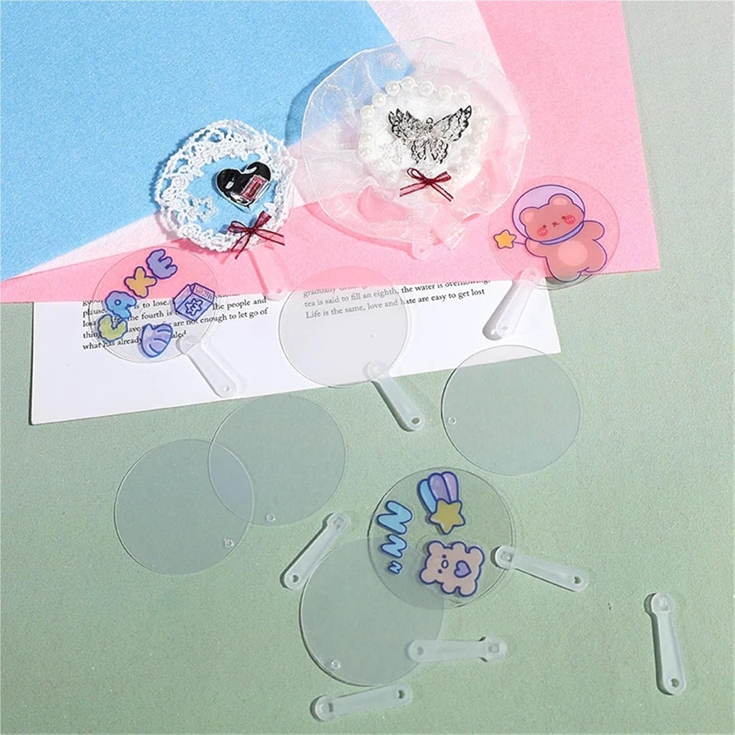 50Pcs 5cm Transparent Blank Hand Fan for Wedding Favors DIY, Clear Plastic Fan Blanks for Craft Projects, Party Decoration Supplies Birthday Bridal Shower (20PCS Circle)