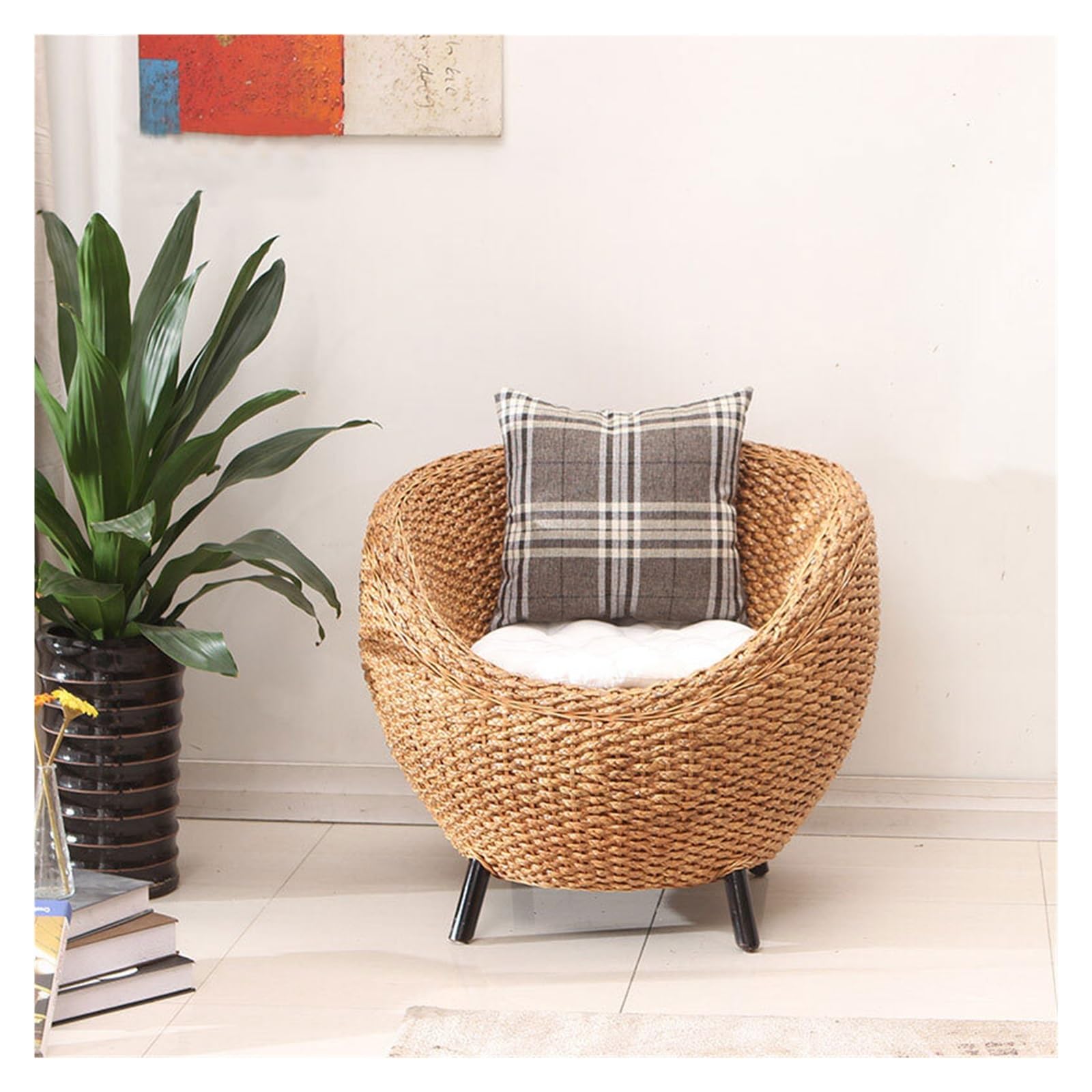 Sedia in vimini e rattan, Sedia in rattan naturale con schienale - Poltrona lounge casual for balcone e uso interno - Sedie decorative, Mobili da giardino e patio