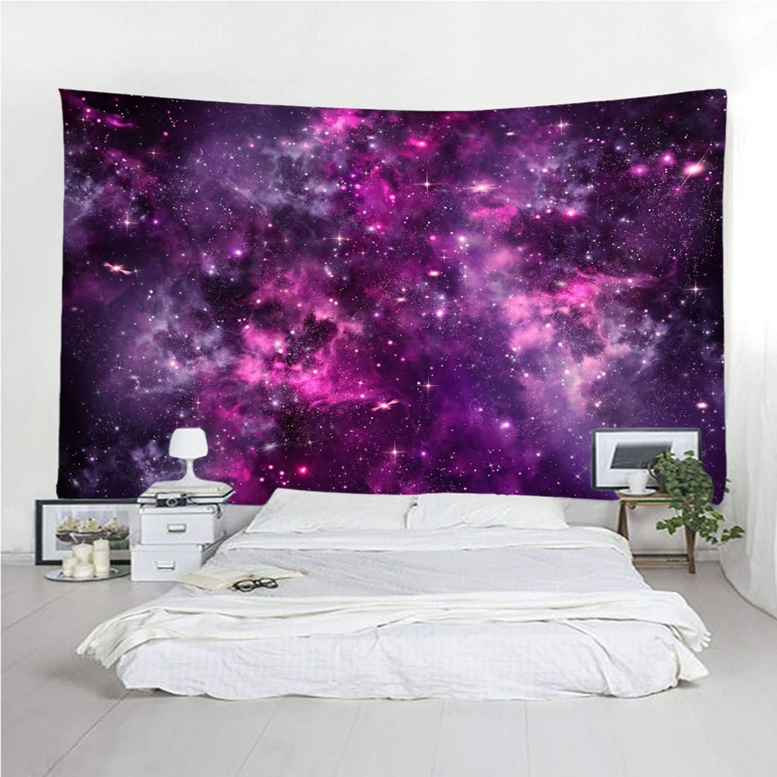 Tapiz Suelo 350x256CM,Cielo Estrellado Tapiz 3D Tela Poliéster Púrpura