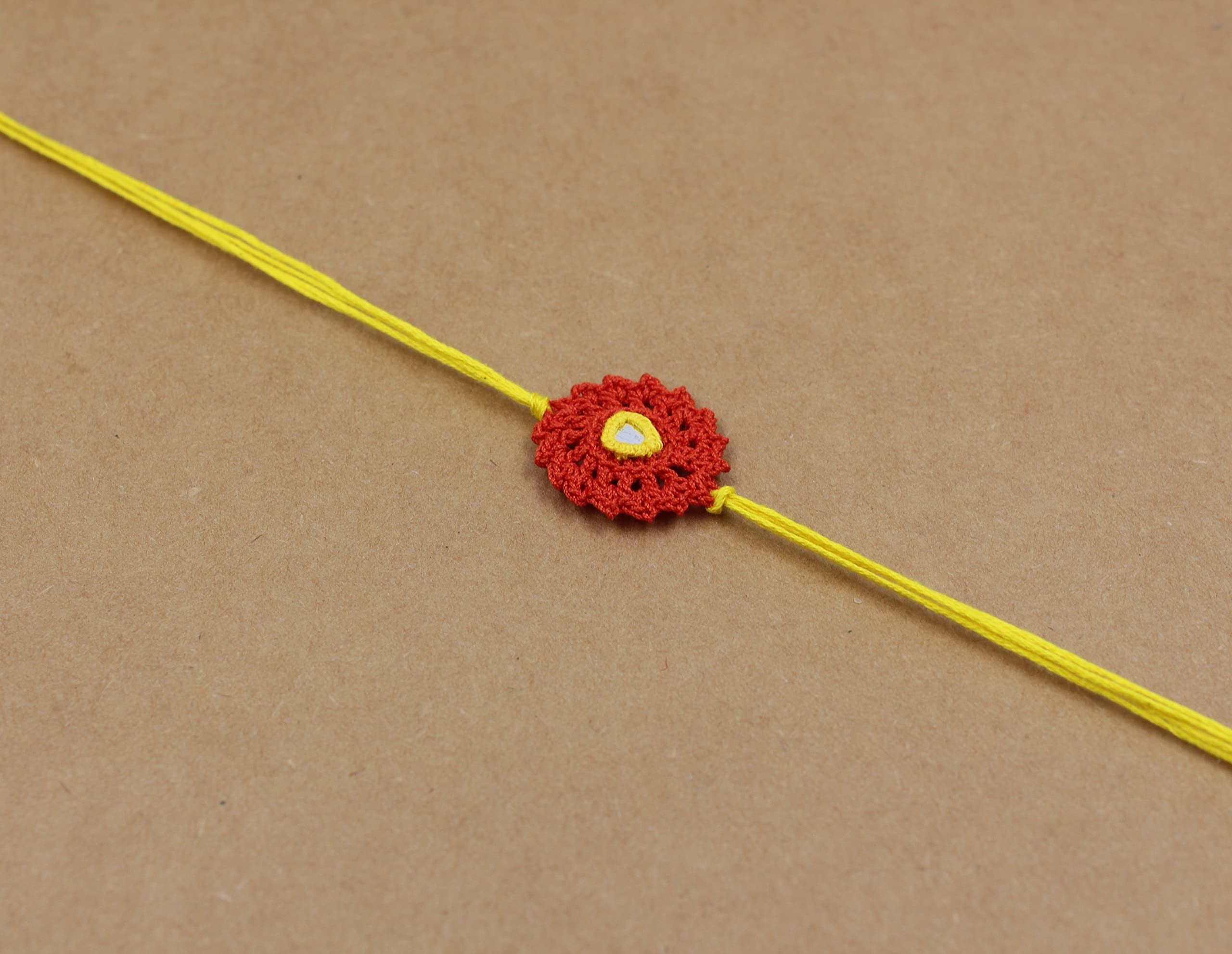 Prapti Handicrafts Handmade Designer Crochet Eco-Friendly Rakhi For Brothers,Sisters,kids Combo Pack (orange flower) 1