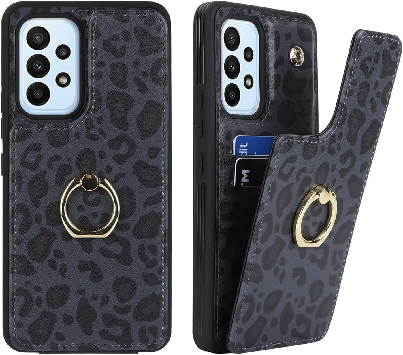 Lipvina for Samsung Galaxy A53 5G Case with Card Holder,Galaxy A53 5G Case Wallet for Women,Credit Card Holder,Ring Stand,Cute Phone Wallet Cases 6.5"(Black Leopard)