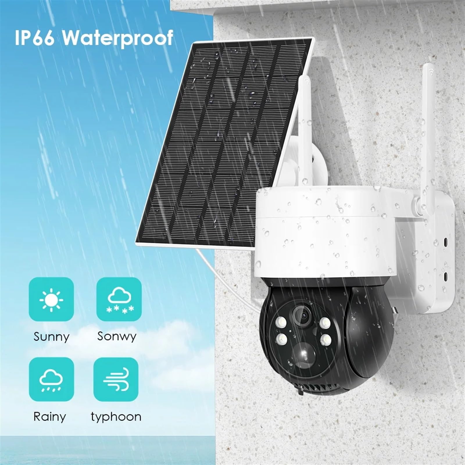 Camera Surveillance, Caméra solaire 2MP CCTV Vision nocturne extérieure caméra IP PTZ avec batterie de Recharge de panneau solaire caméra de Surveillance vidéo CCTV 2MP ,Sécurité, Antivol(Wifi Camera