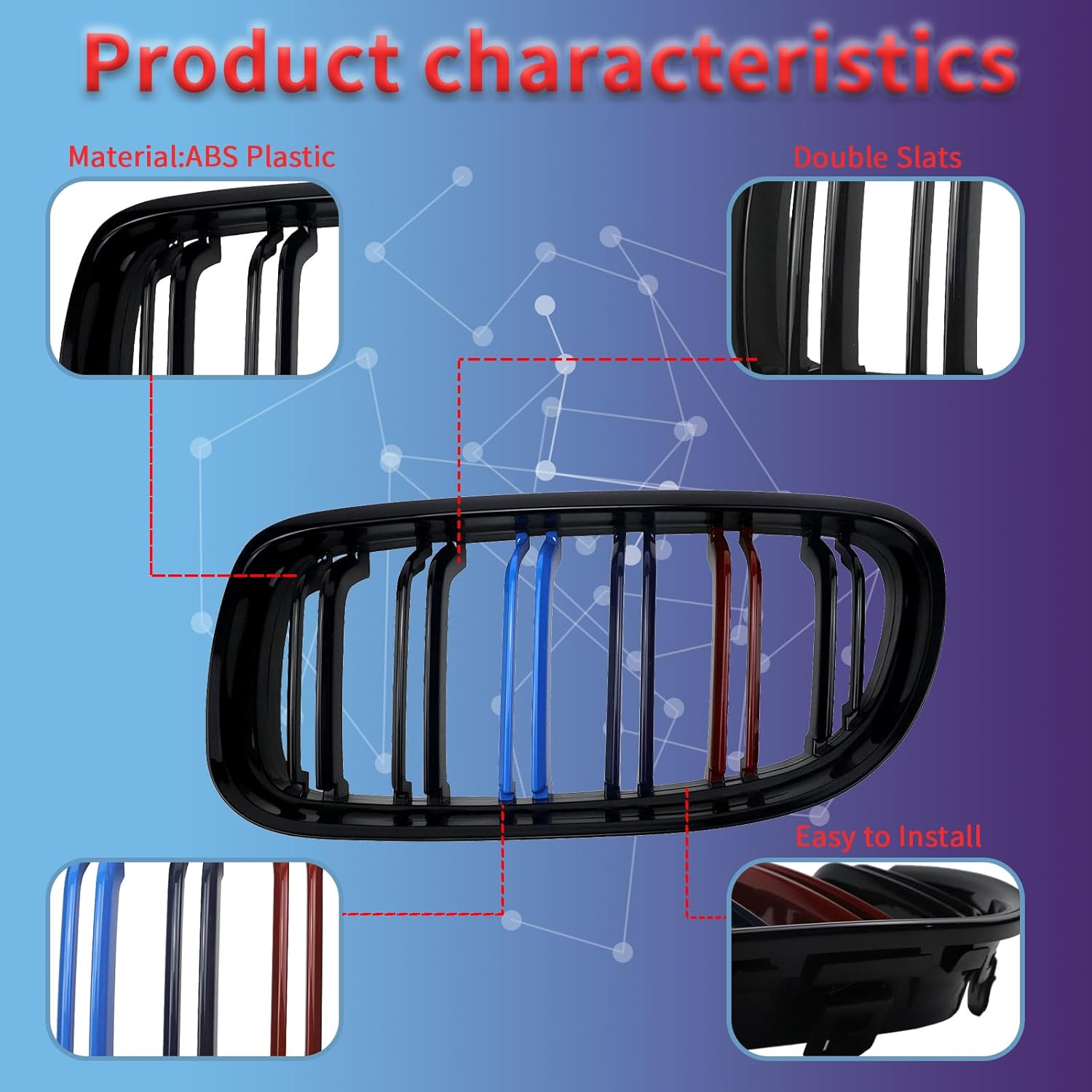 E90 Kidney Grille Gloss Black Front Bumper Grilles Compatible with BMW 3 Series E90 328i 328xi 335i 335xi 330i,E91 Touring LCI 2009-2011, ABS Double Slat M Color (NOT for E92/E93)