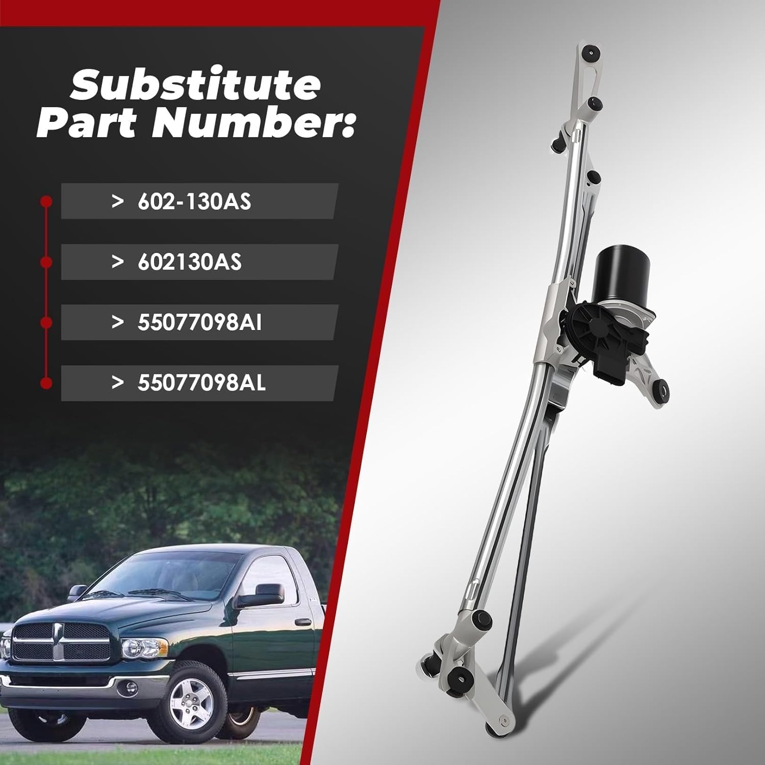 Front Windshield Wiper Motor Linkage Assembly Compatible with R-a-m 1500 2500 3500 2002 2003 2004 602-130AS 55077098AI 55077098AL 602130AS