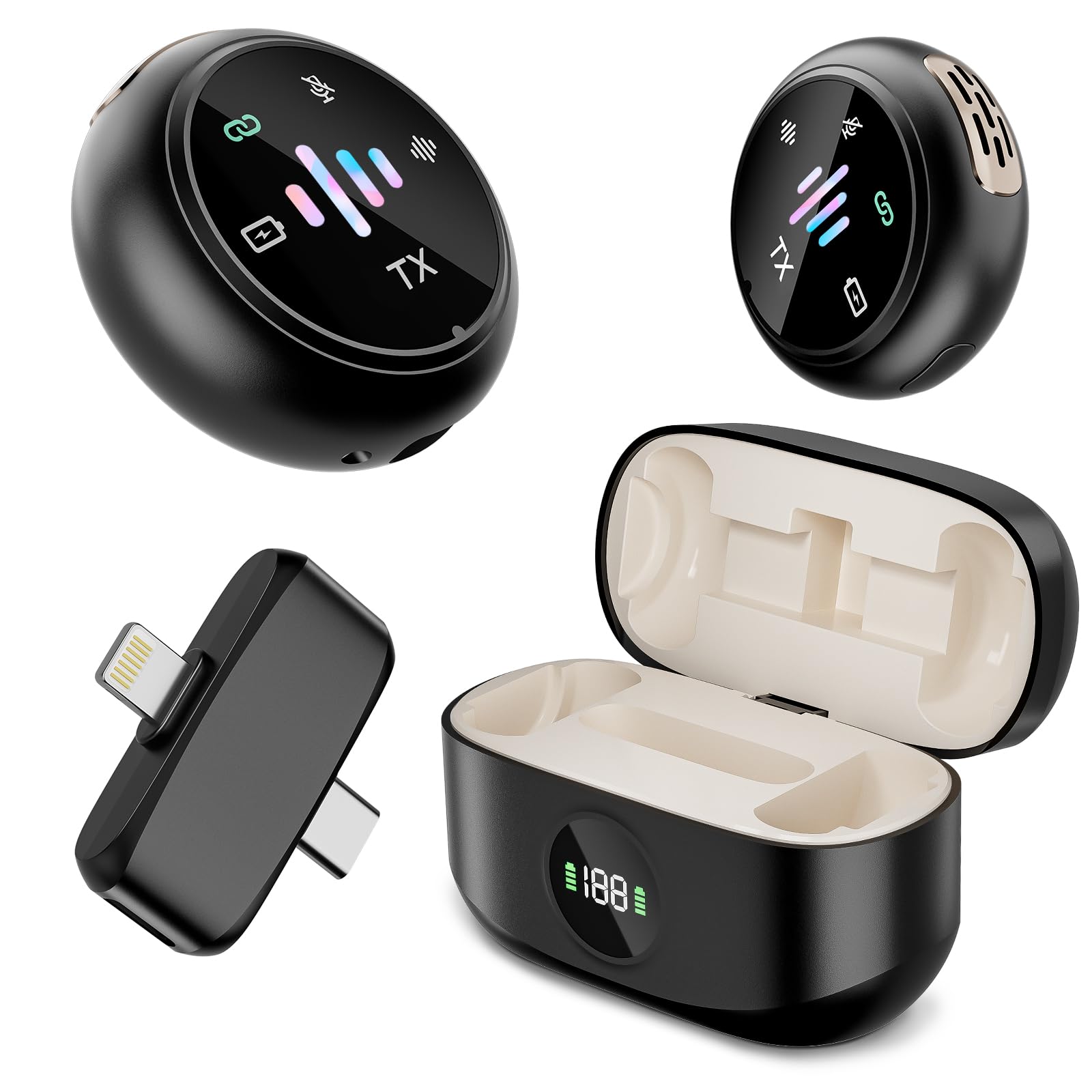 Micrófono Inalámbrico Lavalier para iPhone, Android, Cámara, Pc y Laptop, USB-C, Mini Solapa inalámbrico con 2 receptores, Audio de Alta fidelidad, Cancelación De Ruido, Batería De 30 Horas