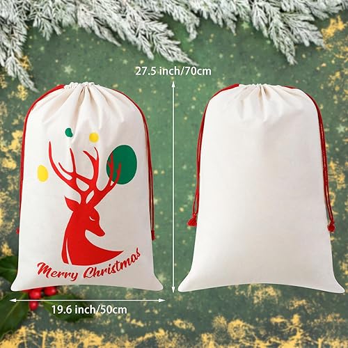 Miniatura 2 de Qavctw 3 sacos de Papá Noel con cordón, bolsas de lona extra grandes para regalo de Navidad, bolsas reutilizables de Navidad, regalos de