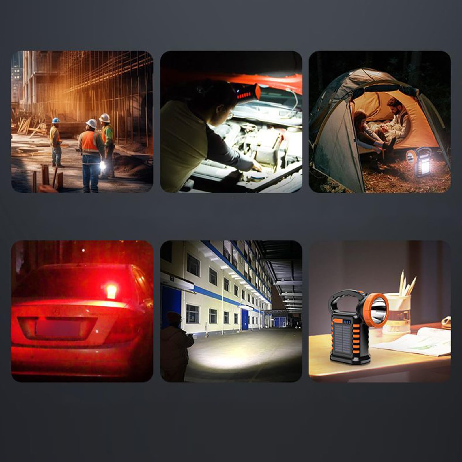 Lampa robocza do ładowania, zasilana energią słoneczną latarka LED z 3 trybami, 20 x 8,78 x 3,54 cala, bateria 4000 mAh, wodoodporne, wielofunkcyjne jasne światło na kemping, do warsztatu