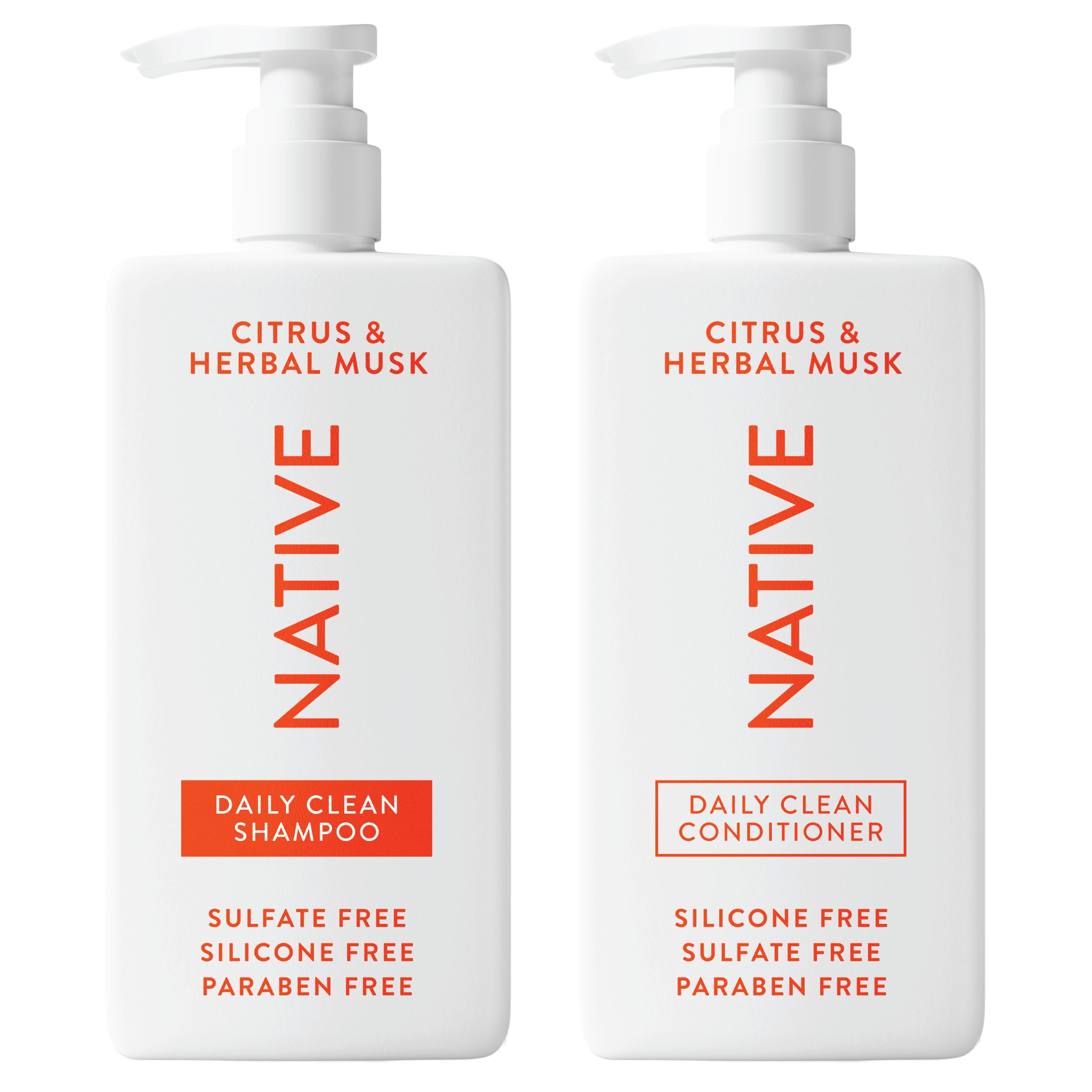 Native Shampoo and Conditioner contain Naturally Derived Ingredients | All Hair Types, Color & Treated, Fine to Dry Damaged | Sulfate & Dye Free | Citrus & Herbal Musk, 16.5 fl oz each (2 pack)