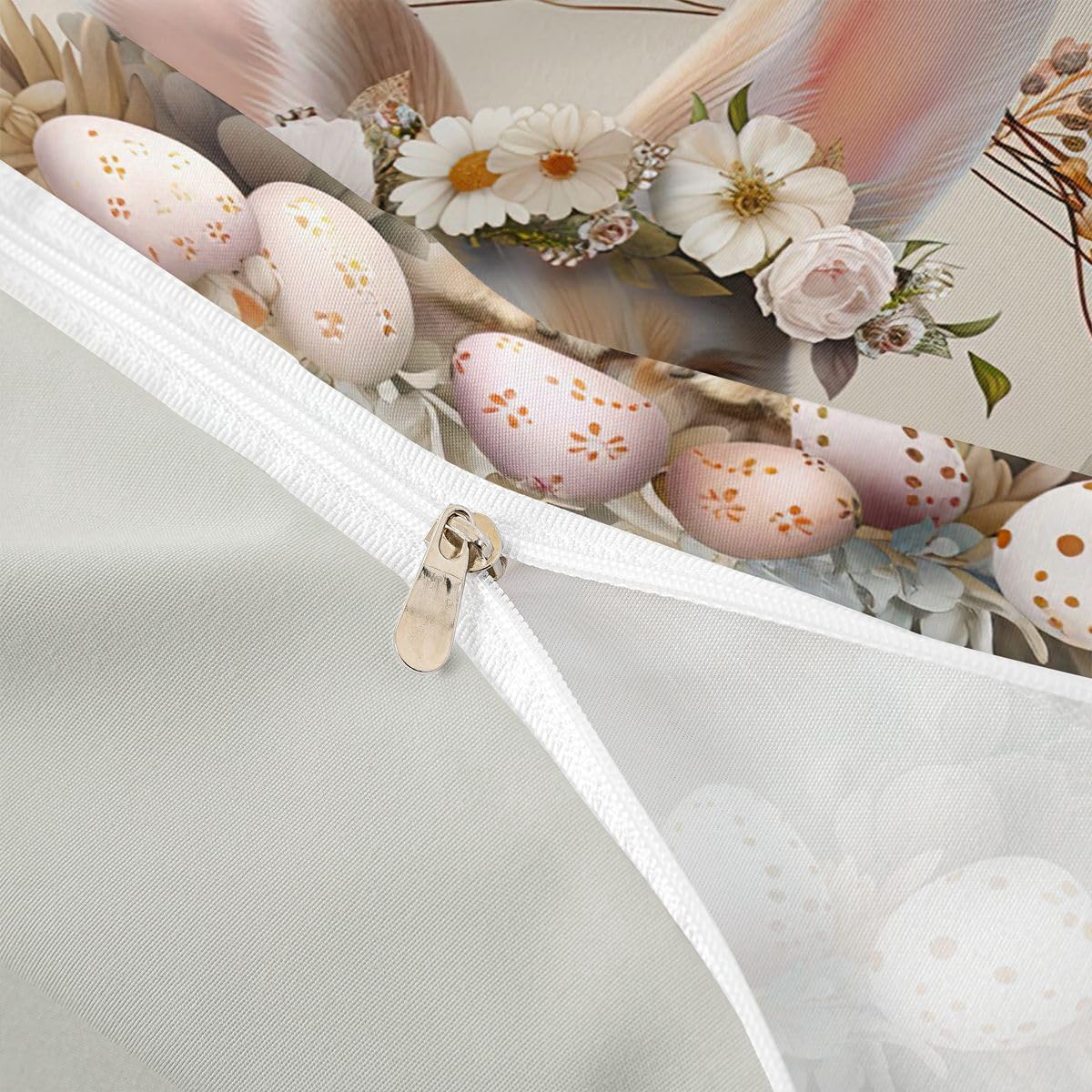 Erosebridal Easter Bunny Comforter Cover for Kids, Happy Easter Eggs Duvet Cover Cute Rabbit with Flower Bedding Set for Girls Boys Women Bedroom, Cartoon Animal Pet Floral Bedspread Cover, Queen