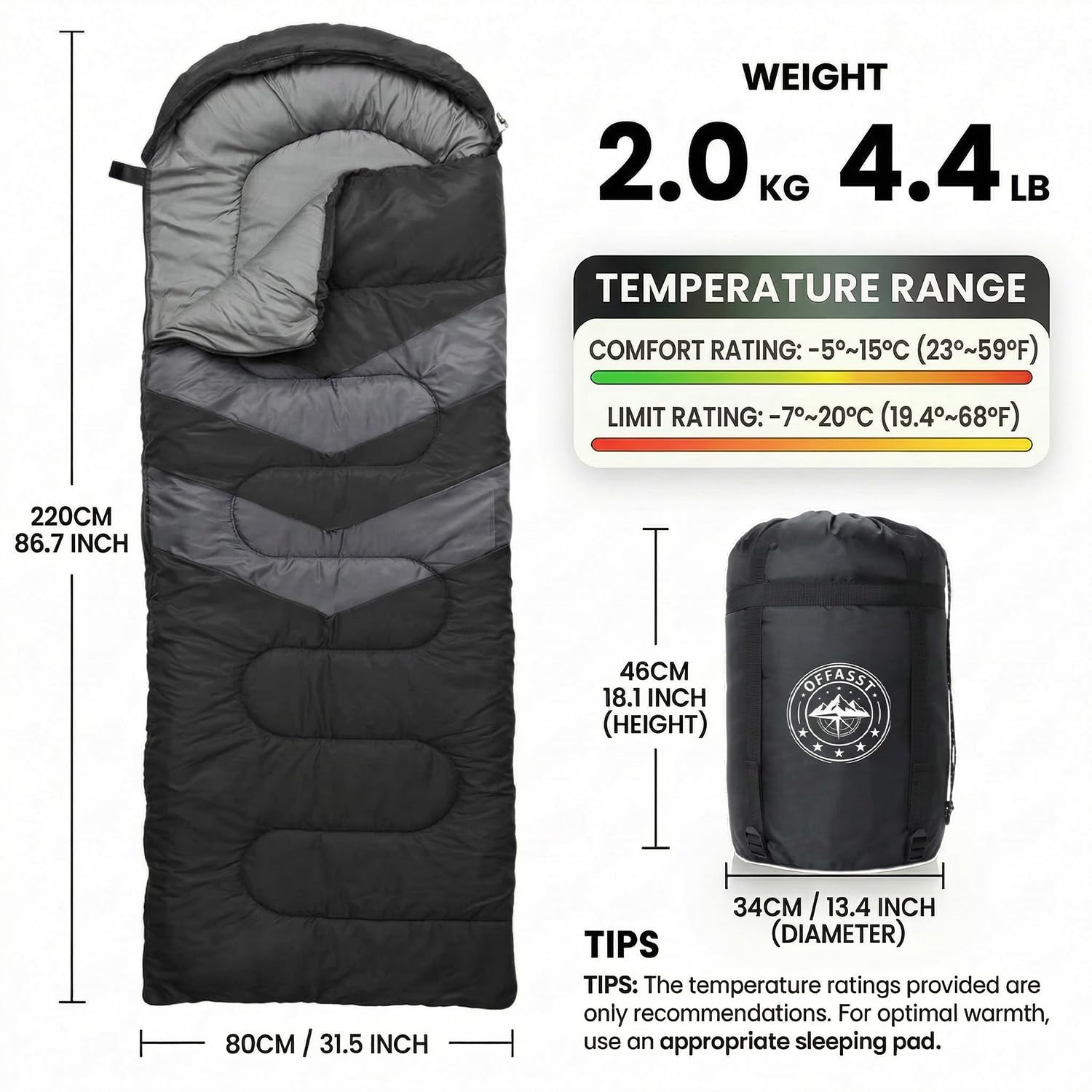 Sacco nanna invernale da -15 °C a 0 °C, sacco nanna invernale per adulti e bambini, ultra leggero, con sacco a pelo a compressione, leggero e caldo come sacco a pelo