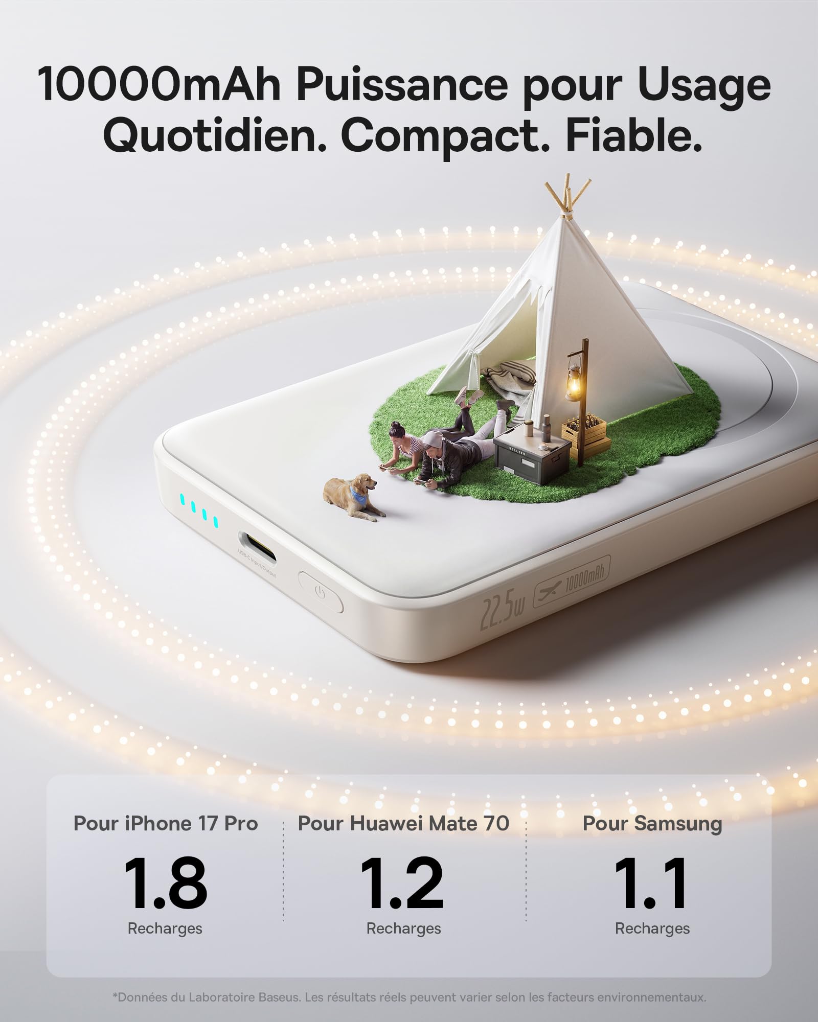 Baseus Enerfill FM11 MagSafe Powerbank 10000mAh 22.5W Batterie Externe Magnétique USB C, Batterie Portable sans Fil Mini Compatible avec iPhone 17/16/15/14/13/12/Pro/Pro Max, Blanc