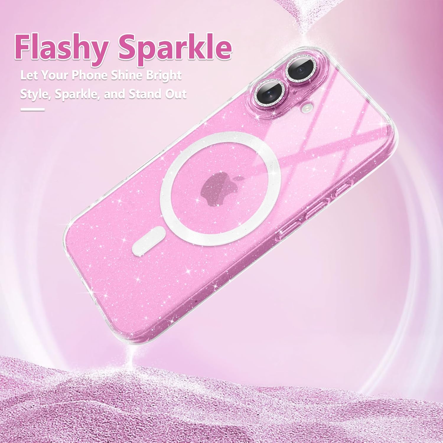 Micoden for iPhone 16 Case for Women Girls, Sparkle Clear Magnetic Compatible with MagSafe Cute Shockproof Full Camera Protection Glitter Soft Silicone Phone Case for iPhone 16, Glitter Clear - Image 2