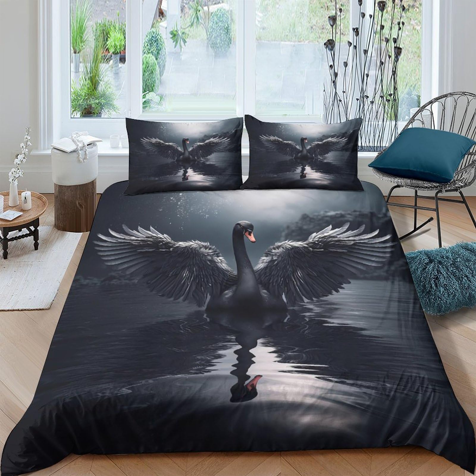 Ctjqhvkz Style-5 3D Printed Black Swan Reflection Fitted Sheet Microfiber Soft Mattress Cover For Bedroom Dorm Home Decor Single（135X200cm）