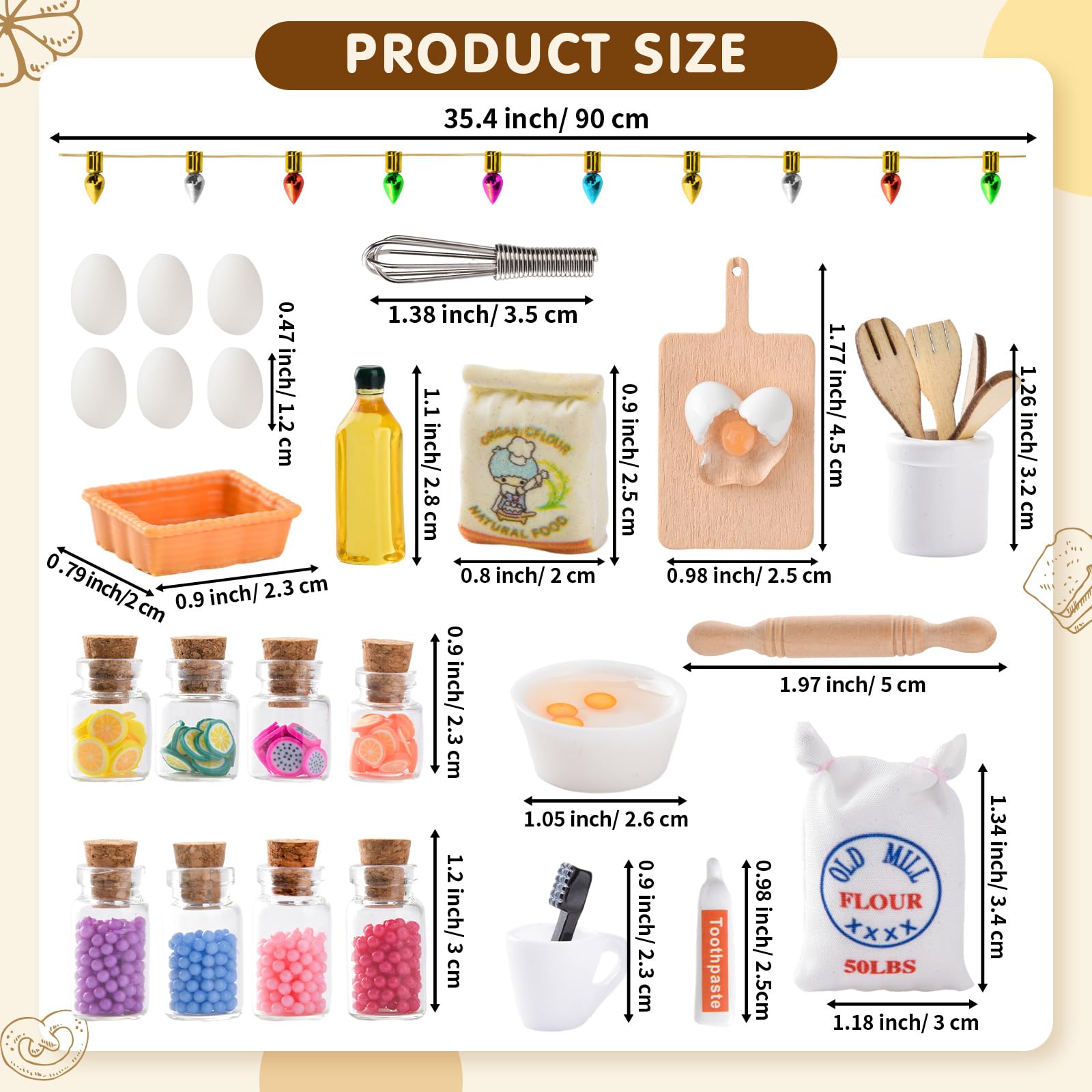 28 Accessoires Miniatures Cuisine Pour Maison De Poupée Ou Décoration Noël - Planche à Découper, œufs, Ustensiles - Échelle 1/12
