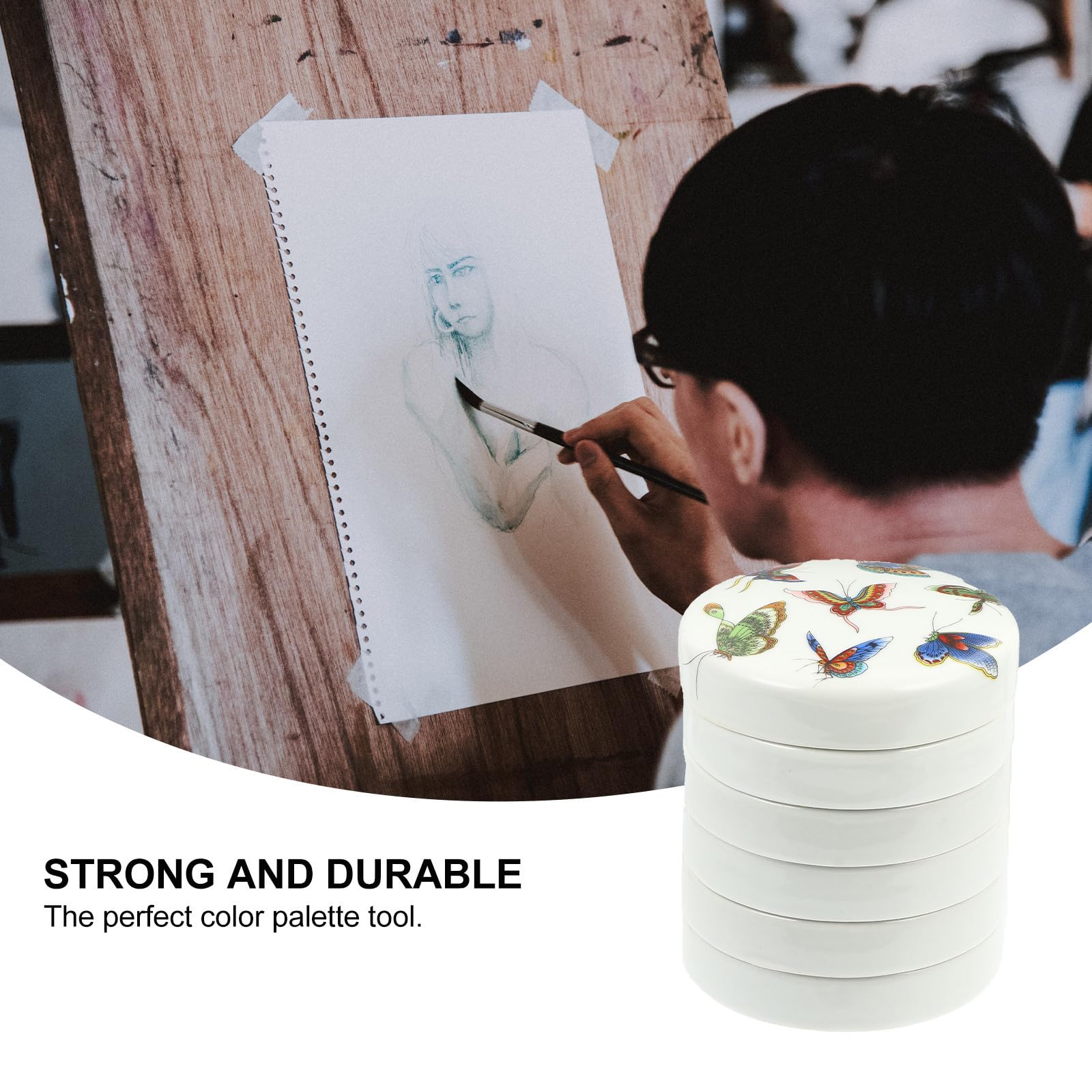 Palette Céramique à 5 Couches avec Couvercle pour Peinture Traditionnelle, Grosse Taille pour Aquarelle et Gouache, Matériau en Porcelaine Solide