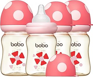 YOHKOH PPSU Baby Bottle Wide Neck, Newborn Anti-Colic Baby Bottle with Natural Response , Streamlined Body, Easy to Clean (5.4oz (Pack of 4), Red)
