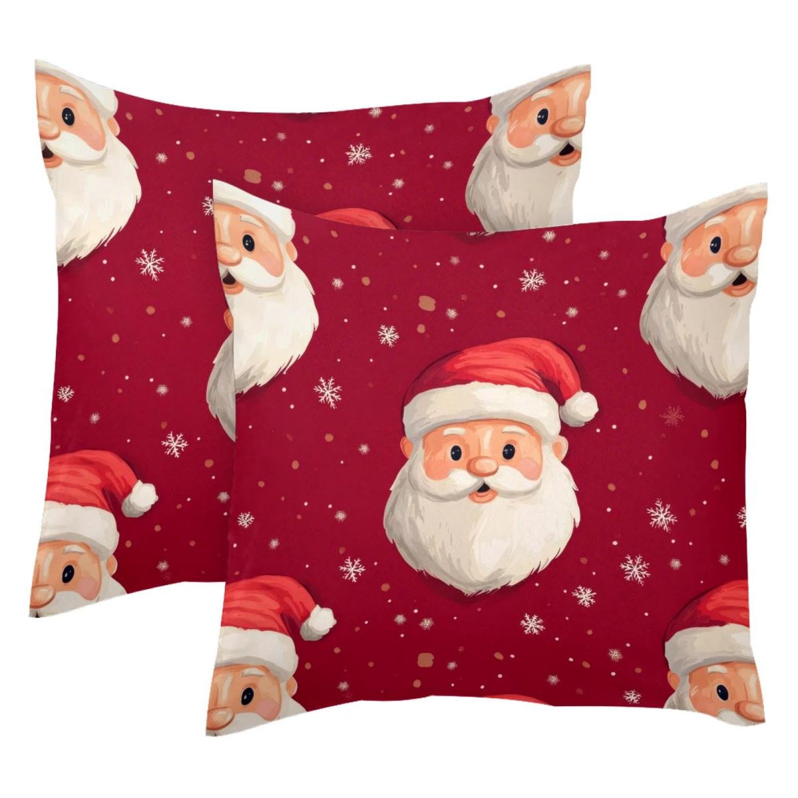 Housse de coussin vintage velours 50x50 décoration Noël traditionnelle rouge et blanche