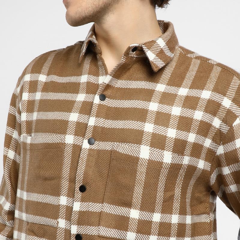 Image of CAHOOT Men's Shacket for Casual Wear | Spread Collar | Long Sleeve | Button Closure | Overshirt /Shacket Crafted with Comfort Fit for Everyday Wear