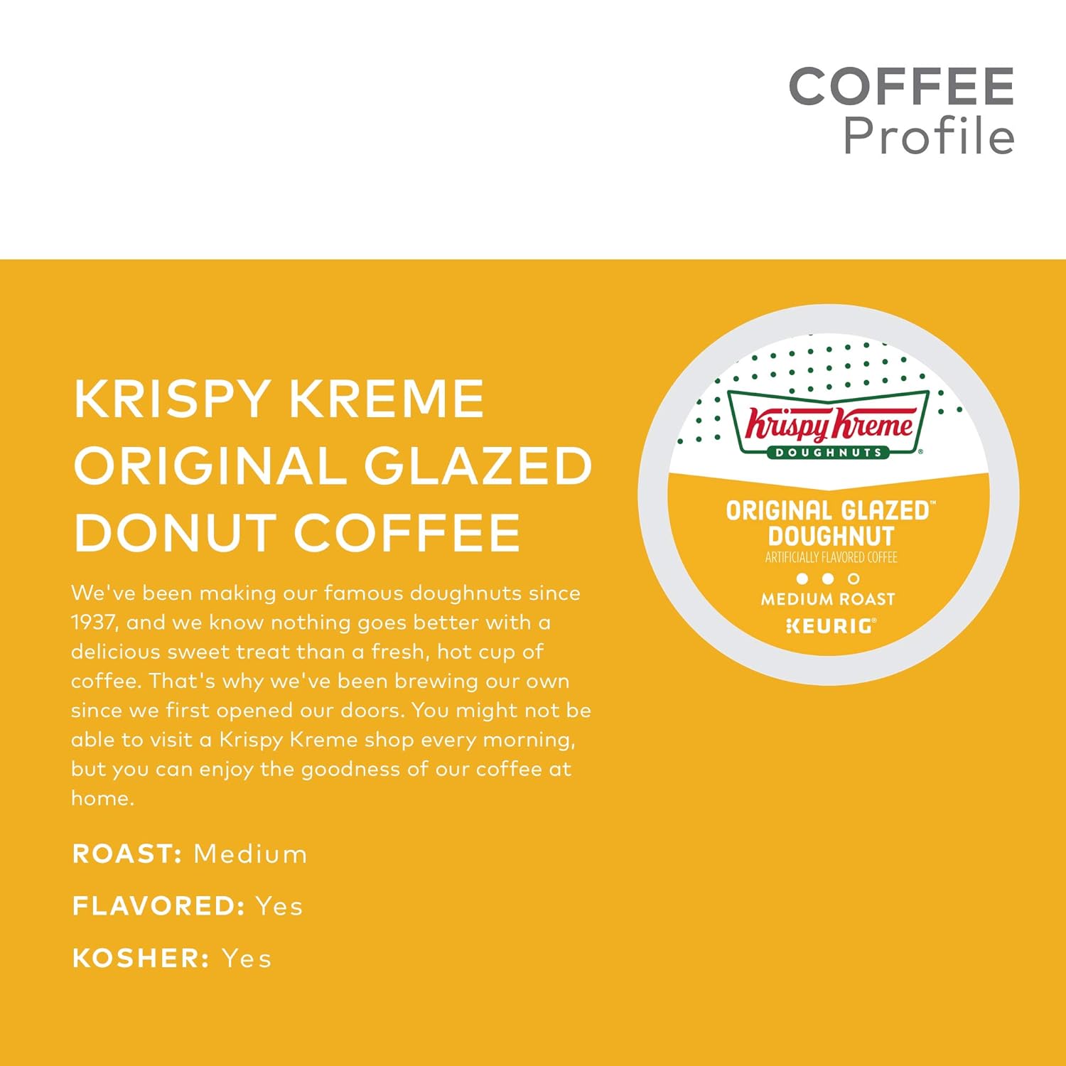 Krispy Kreme Original Glazed Doughnut, Single-Serve Keurig K-Cup Pods, Flavored Medium Roast Coffee, 72 Count