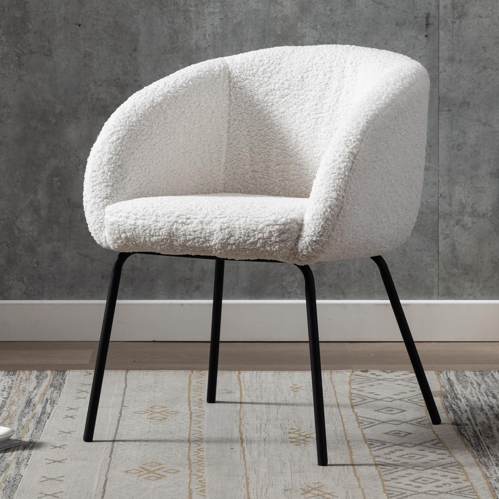 Ya-Home Fauteuil Salon en Fausse Fourrure Moderne Chaise de Chambre avec Dossier Fauteuil Relax Confortable avec Pieds en Métal, Blanc