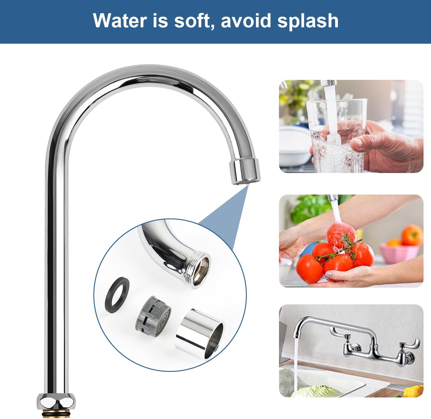 6 Inch Gooseneck Faucet Spout Replacement Fits for Most T&S Faucets, 360° Stainless Steel Commercial Faucet Swivel Spout for 1 or 2 Bay Compartment Sinks