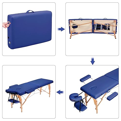 Miniatura 50 de Yaheetech Mesa de masaje portátil para pestañas, cama de spa, sofá de masaje, mesas de spa plegables ajustables de 2 pliegues con bolsa no tejida