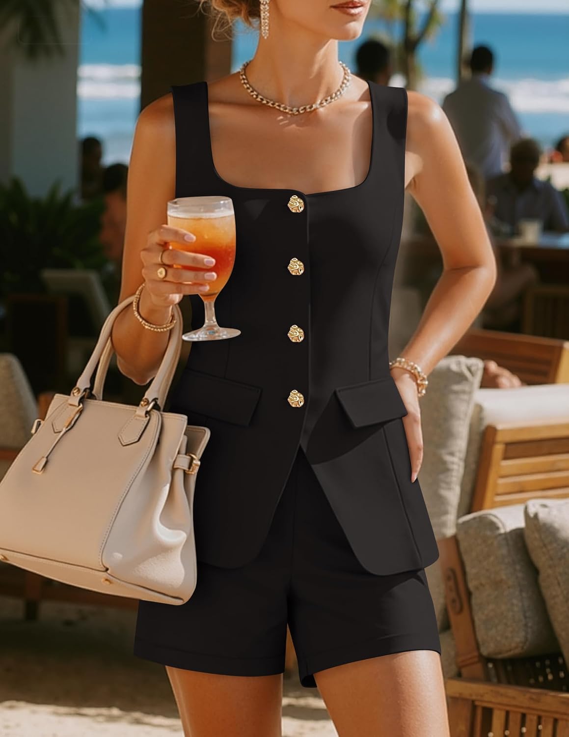 ZESICA Womens Summer 2 Piece Short Sets 2026 Suit Vest Tops Matching Set Business Casual Dressy Outfits - Image 3