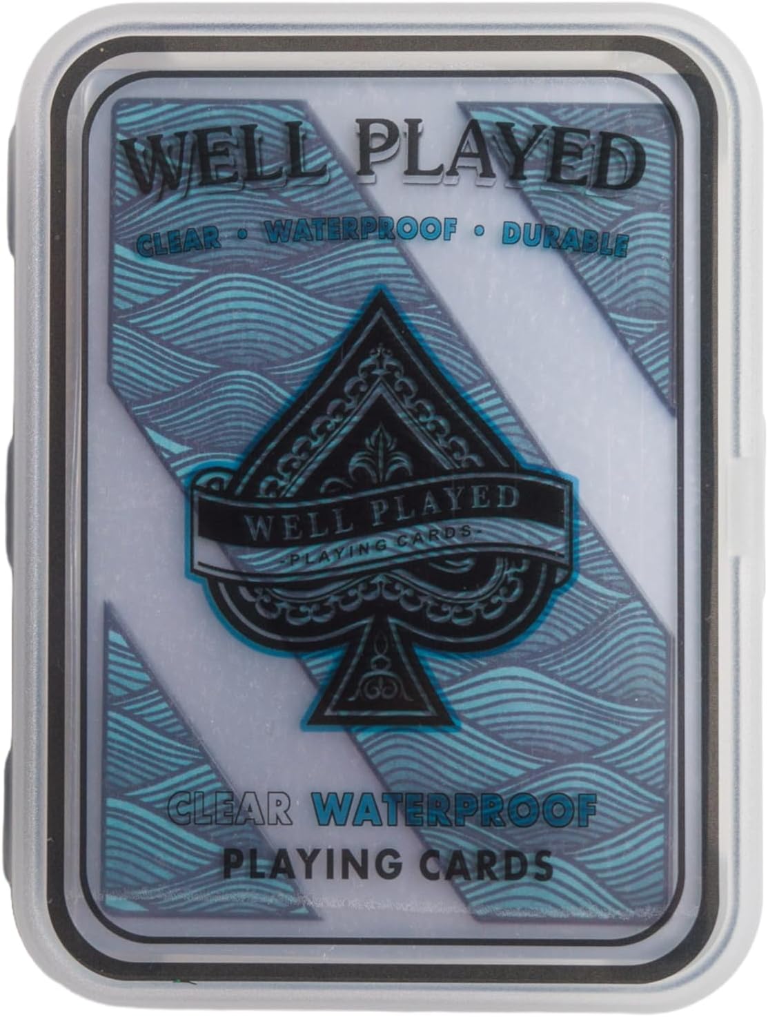 Well Played Waterproof Clear Plastic Playing Cards - Standard Deck of Cards, Transparent with Unique Custom Design, Great for Poker, Includes QR Code for Game Instructions, Teal
