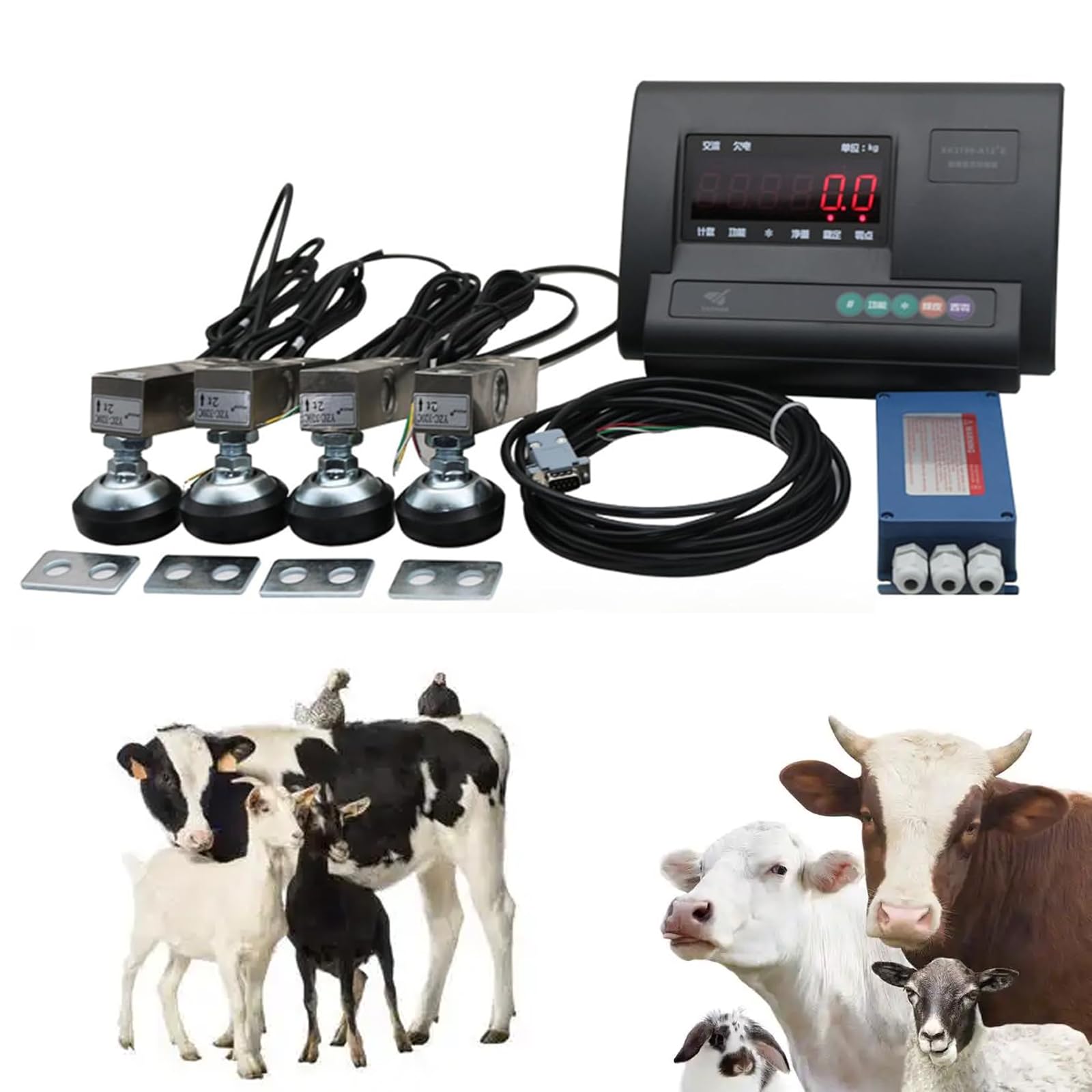 QYLTTDM Livestock Scale Kit, with Load Weighing Indicator, 2000kg Loadometer Floor Scale Load Cell Kit Platform, Animal Weighing Kit for Animal Cattle Goat Pigs Horse Sheep
