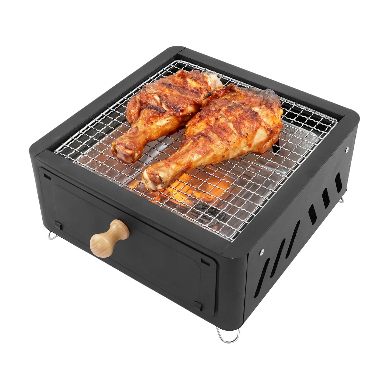 Barbacoa portátil de carbón vegetal, hornillo de camping con parrilla, mini barbacoa de mesa para picnic y preparación de té (negro)
