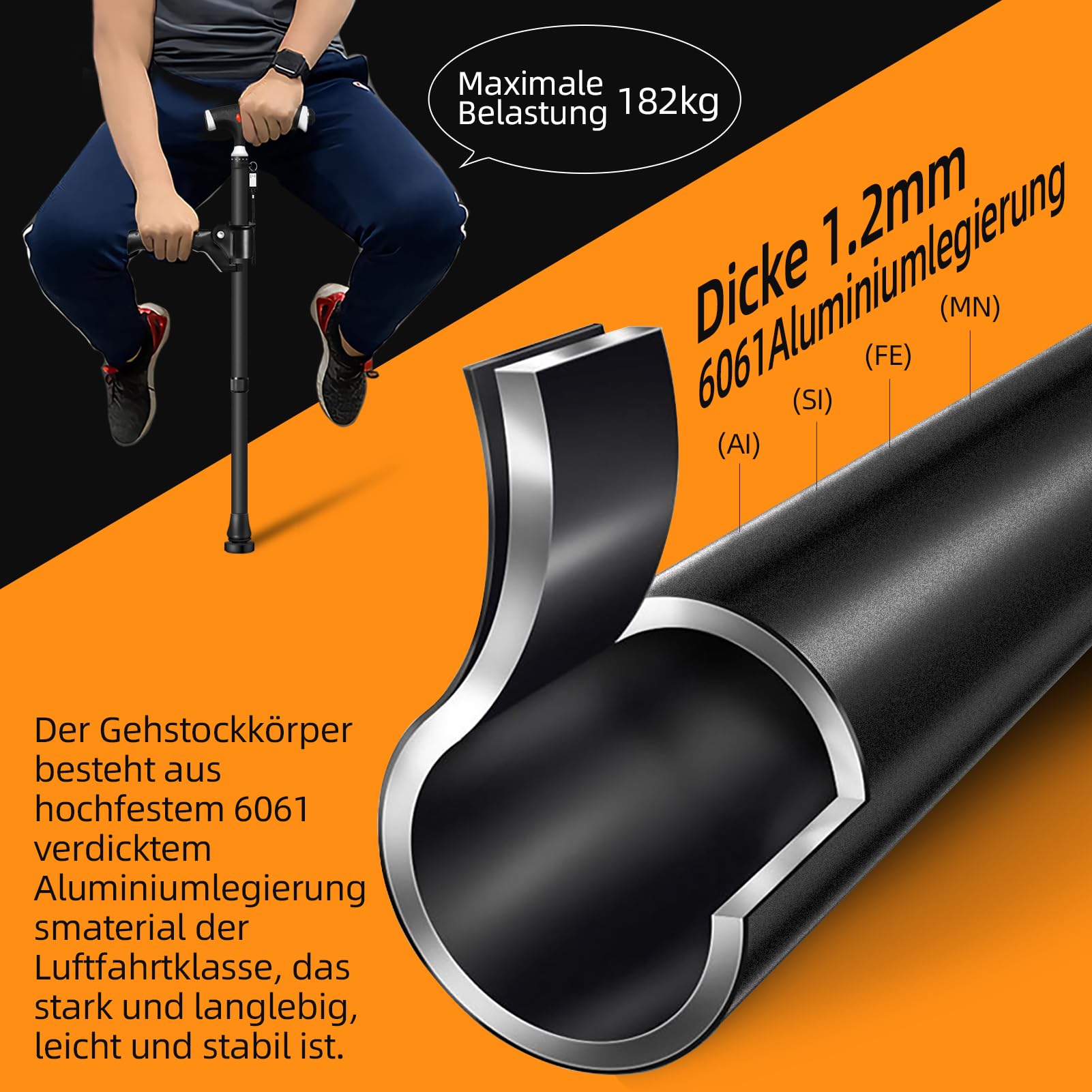 Verstellbarer Gehstock für Herren und Damen Doppelgriff Verstellbarer, Gehstock mit LED-Licht, gehstöcke für senioren und Menschen mit verschiedenen Arten von Arthritis