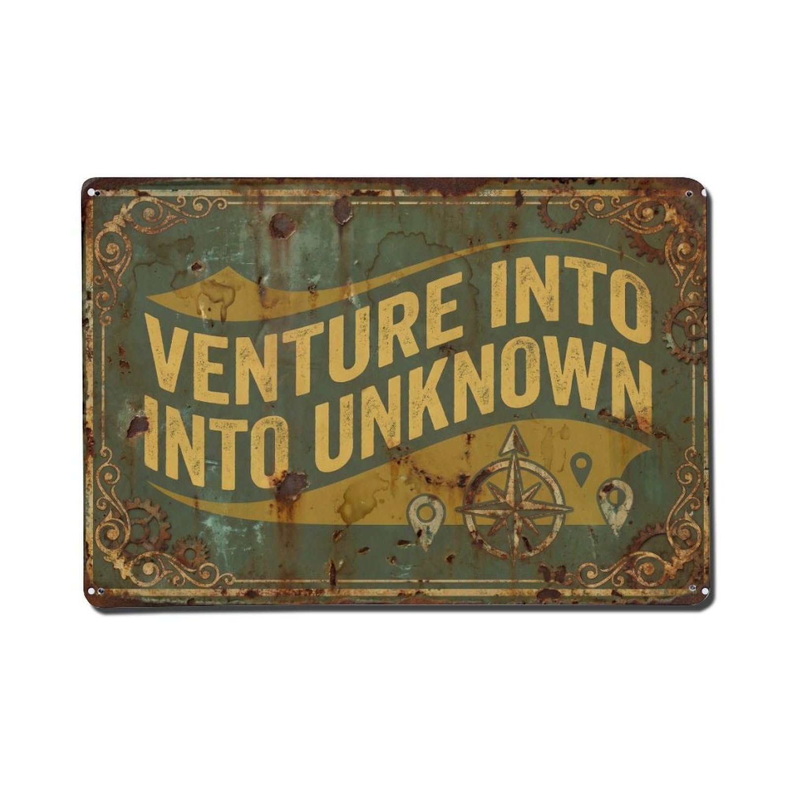 Venture Into Unknown Exploration Retro Motivational Slogans Vintage Metal Tin Sign Wall Decor for Cafe, Club, Garden Metal Poster 8x12Inch