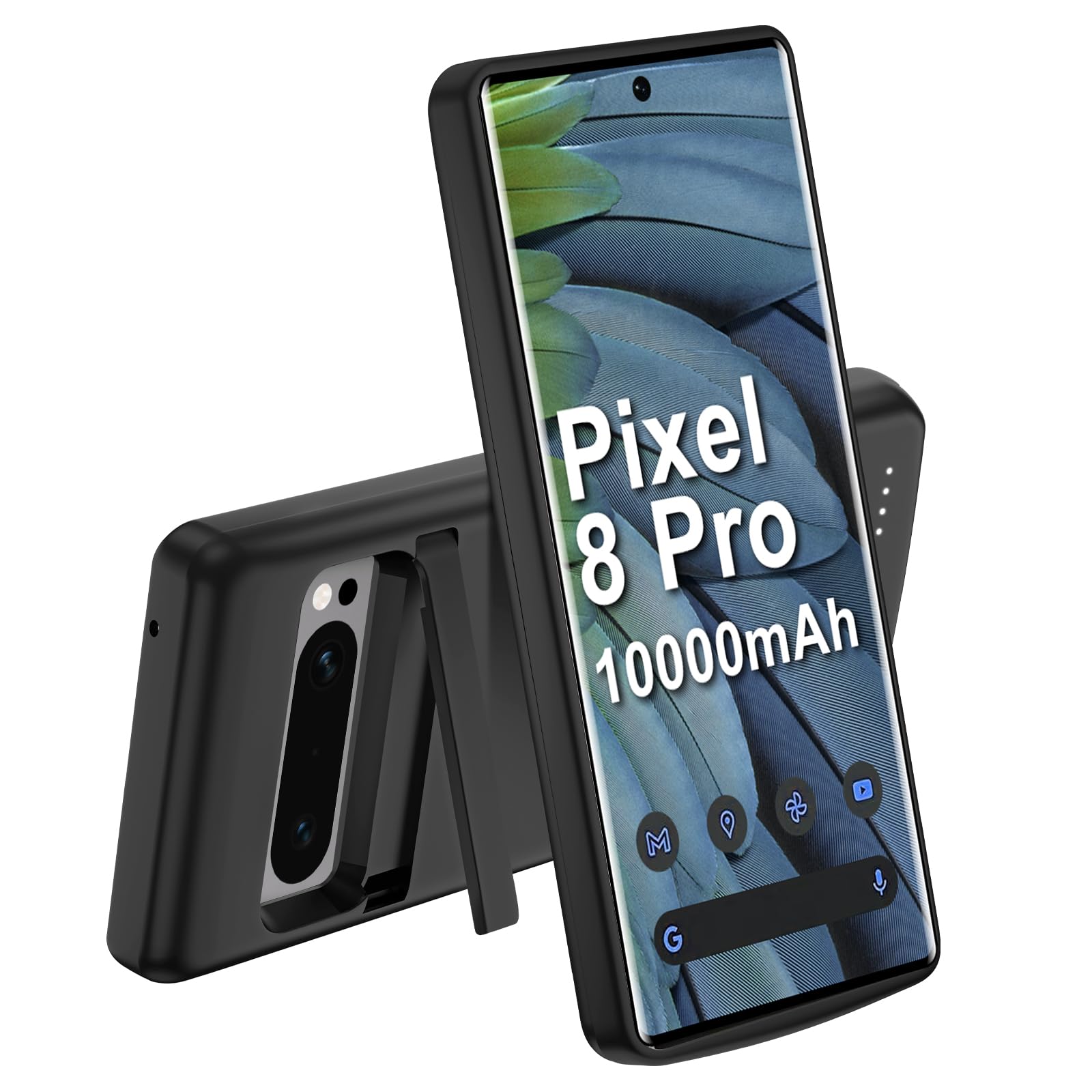 Étui de Chargement sans Fil pour Google Pixel 8 Pro, boîtier de Batterie Rechargeable Portable Haute capacité 10 000 mAh Chargement sans Fil Qi avec boîtier de Chargeur de Batterie étendu Pixel 8 Pro